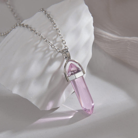 Light Lavender Pencil Pendant Necklace With Stainless Steel Chain (D-24) - DropShp