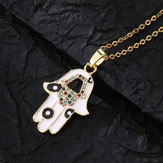 Premium Golden Hamsa Hand Necklace With Stainless Steel Chain - DropShp