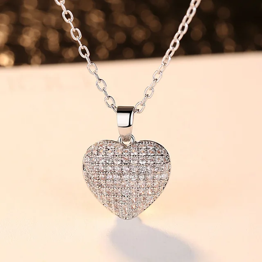 Stone Studded Heart Pendant Chain Necklace - DropShp