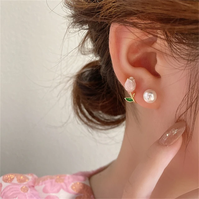 Korean Tulip Pearl Flower Earrings - DropShp