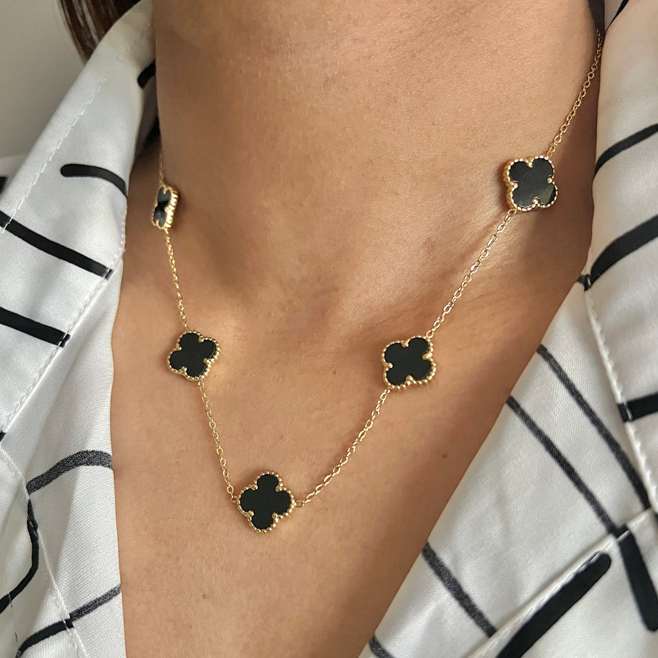 Adjustable Stainless Steel Multi Black Clover Pendant Korean Necklace - DropShp
