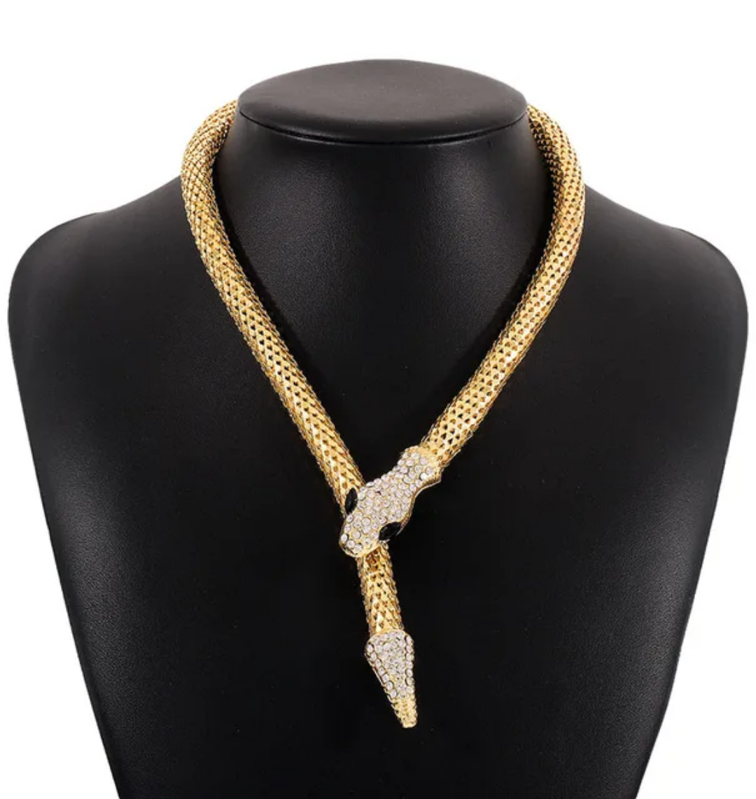 Thin Snake Collar Choker Necklace | Cubic Zircon Studed Gold Flexible Choker for women | Western Style Hip Hop Choker Statement Necklace for - DropShp