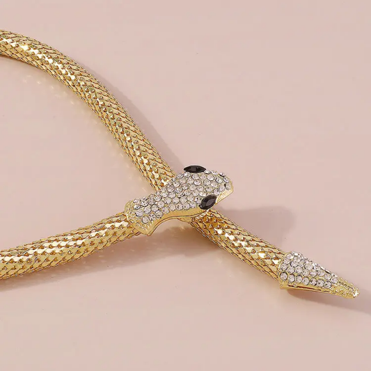 Thin Snake Collar Choker Necklace | Cubic Zircon Studed Gold Flexible Choker for women | Western Style Hip Hop Choker Statement Necklace for - DropShp
