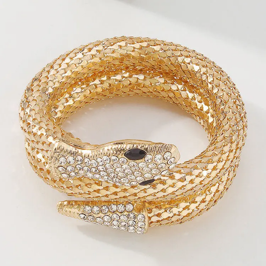 Gold-Plated Stone-Studded Snake Shaped Cuff Bracelet - DropShp