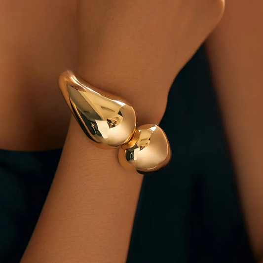 Chunky Opening Wide-Grooved 18K Gold Plated Antitarnish Thick Cuff Bracelet - DropShp