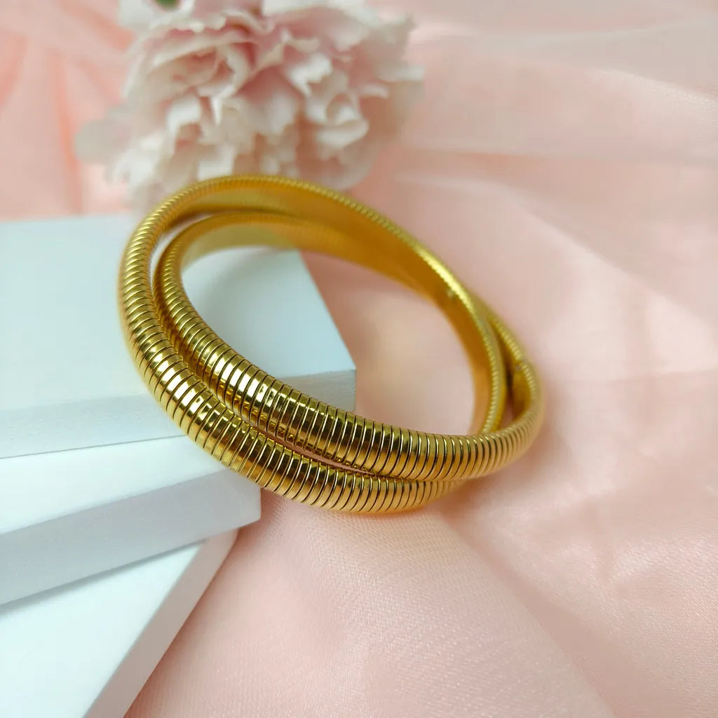 Chunky 18K Gold Plated Antitarnish Round Twisted Dual Bangle Bracelet - DropShp