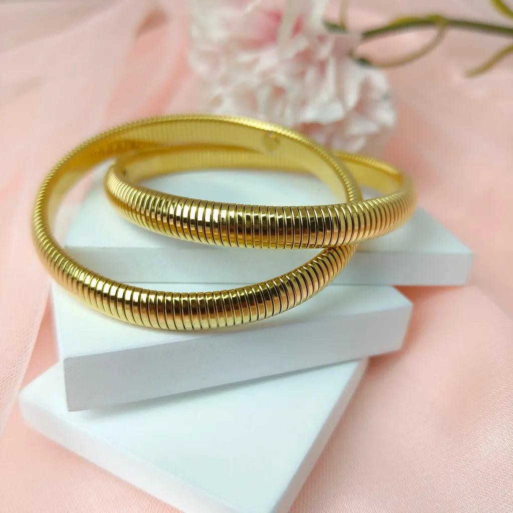 Chunky 18K Gold Plated Antitarnish Round Twisted Dual Bangle Bracelet - DropShp