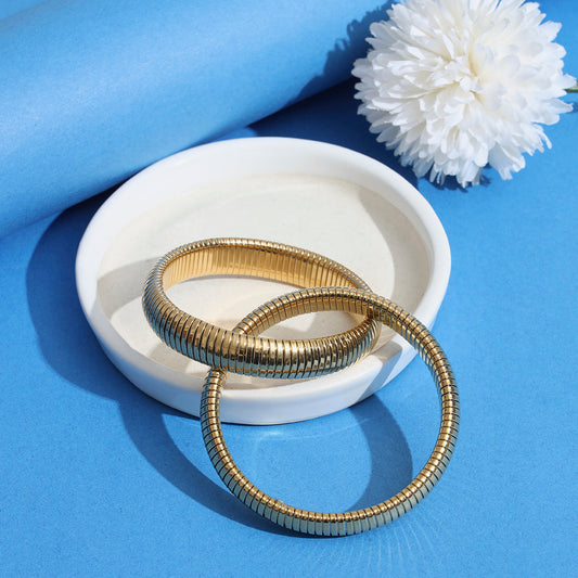 Chunky 18K Gold Plated Antitarnish Round Twisted Dual Bangle Bracelet - DropShp