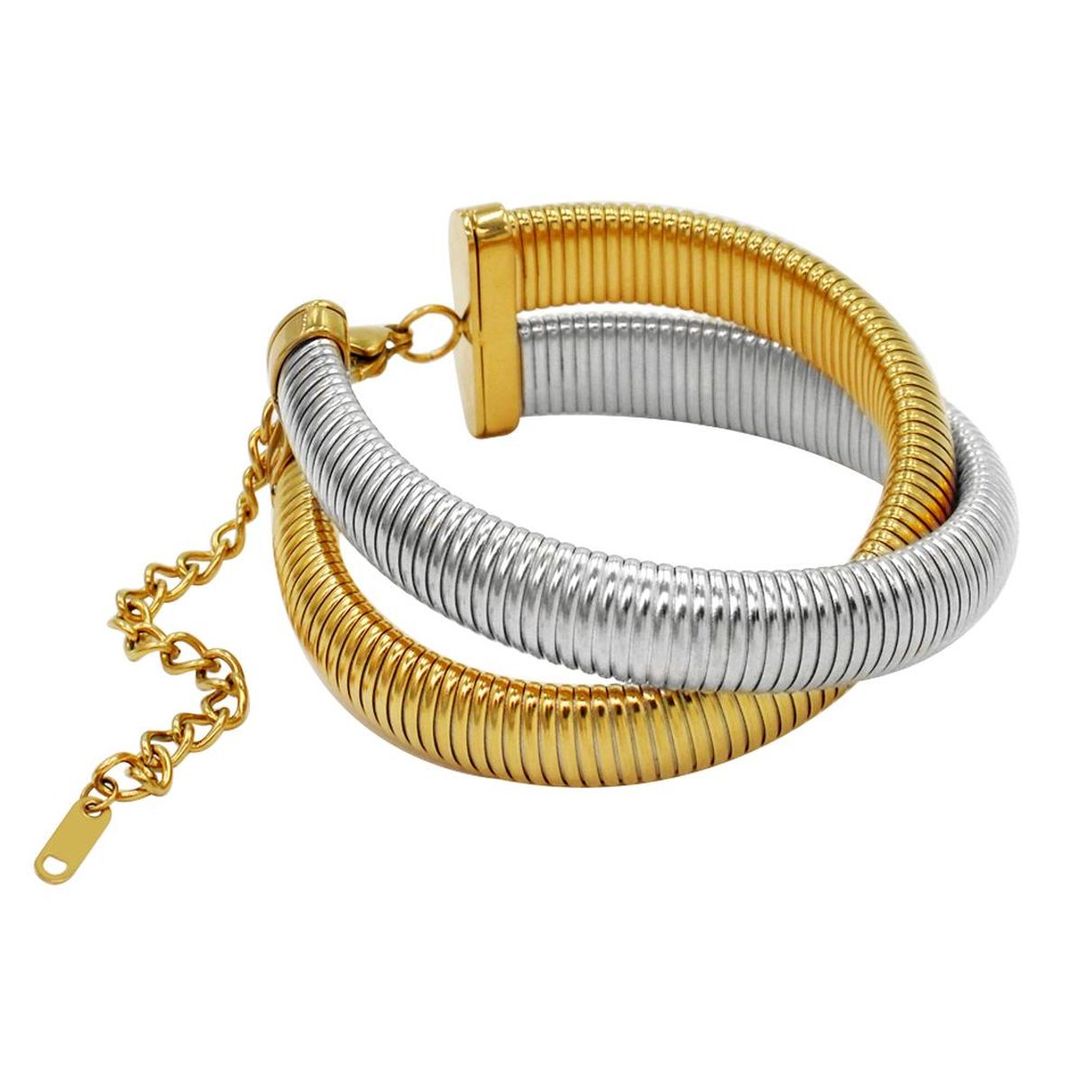 Dual layer Snake 18K Golden & Silver Anti Tarnish Stainless Steel Bracelet For Women - DropShp