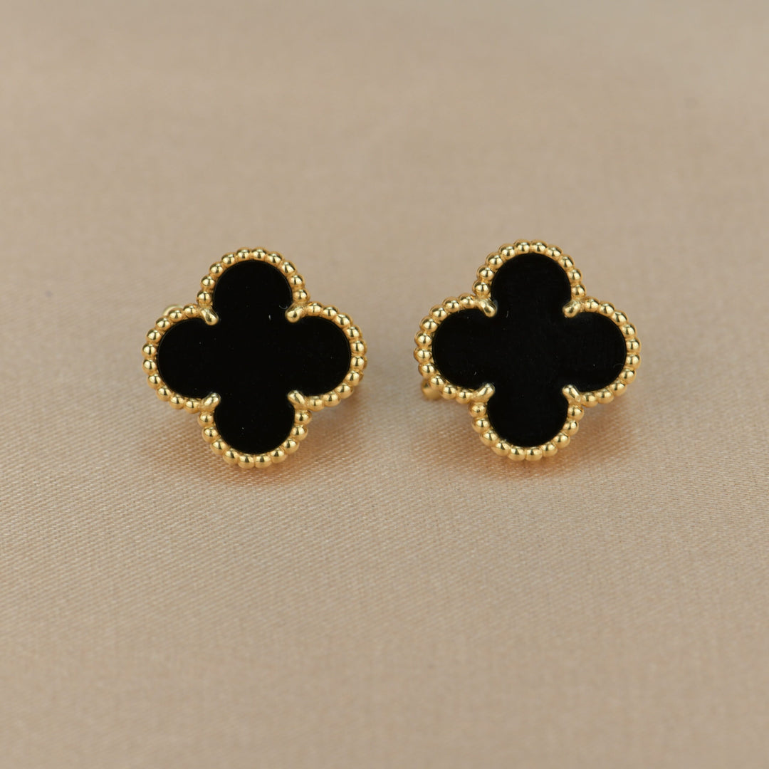 Golden Black Clover Stud Earrings - DropShp