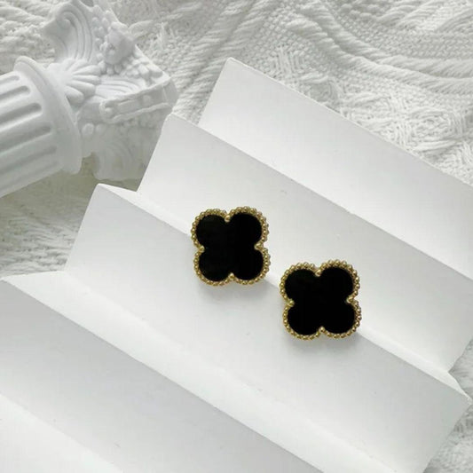 Golden Black Clover Stud Earrings - DropShp