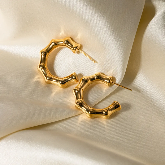 Gold Plated Chunky Bamboo Hoop Earrings - DropShp