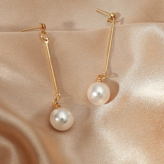 Golden Faux Pearl Drop Earrings - DropShp
