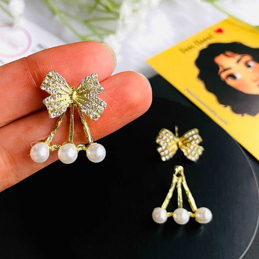 Stylish Pearl Bowknot Stud Earring - DropShp