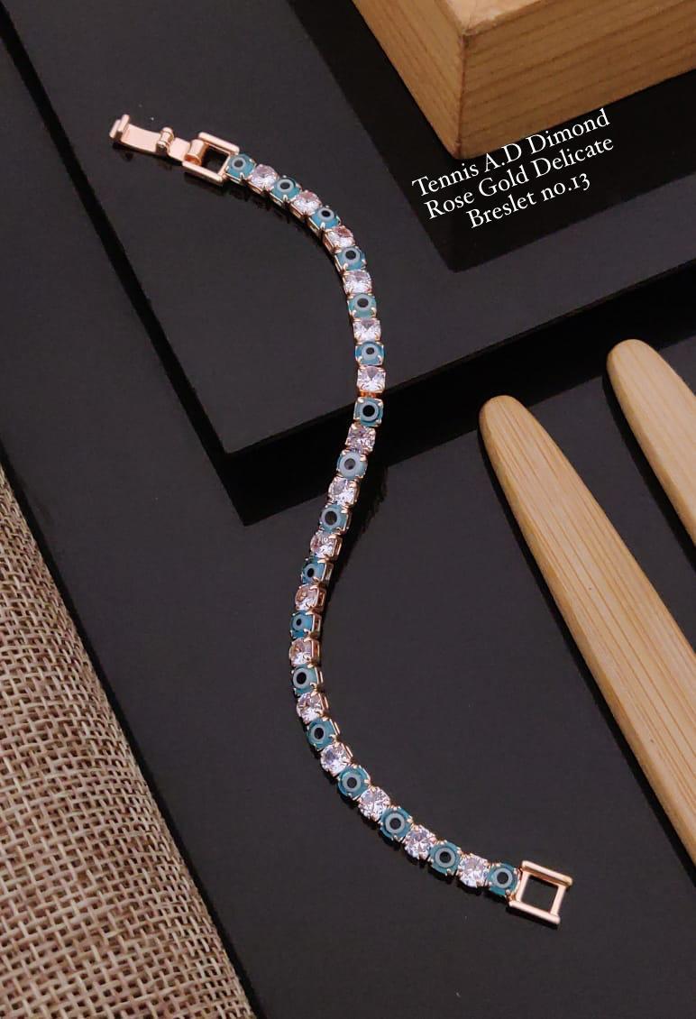 Rosegold Plated Blue Evil Eye Tennis Bracelet Hip Hop Jewelry - DropShp