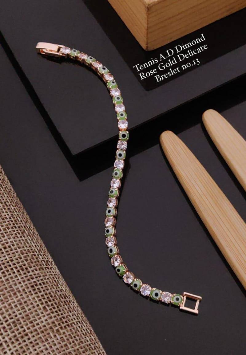 Rosegold Plated Green Evil Eye Tennis Bracelet Hip Hop Jewelry - DropShp