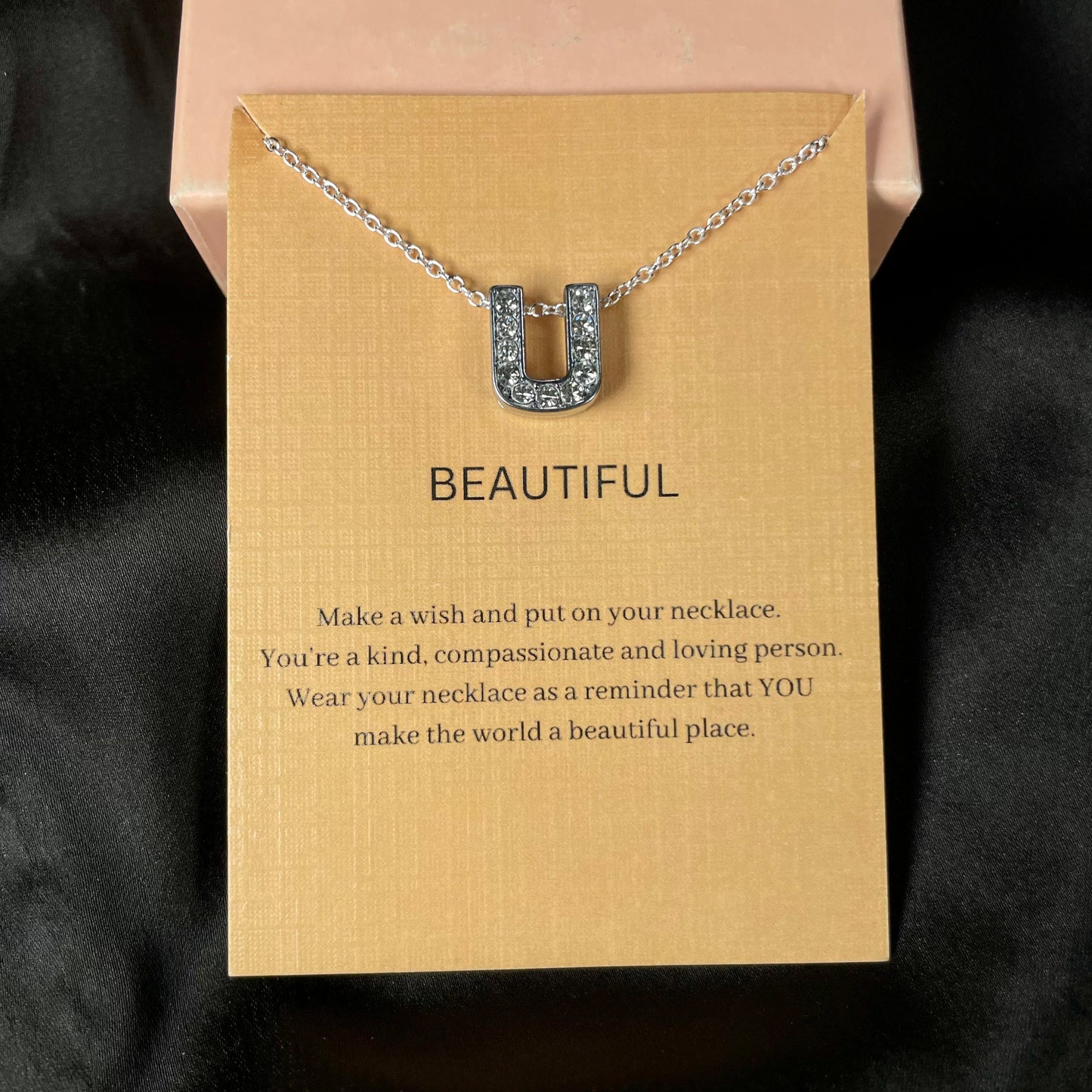 Alphabet U Initial Pendant Silver Necklace - DropShp