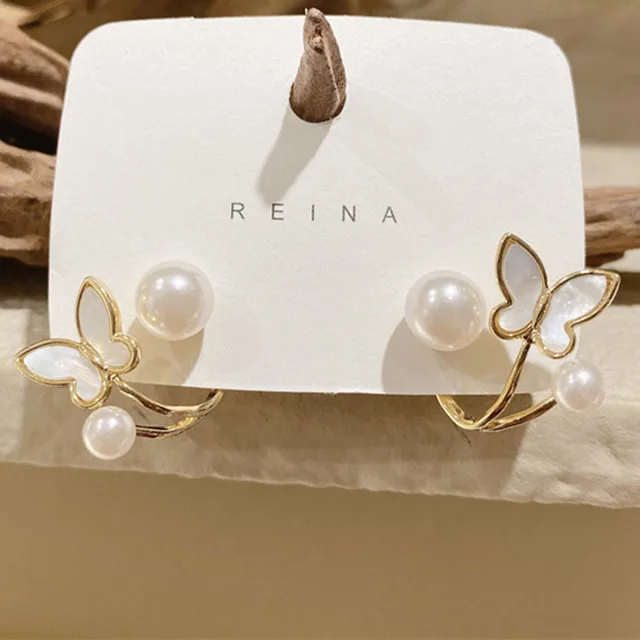 Korean Butterfly & Faux Pearl Decor Earring - DropShp