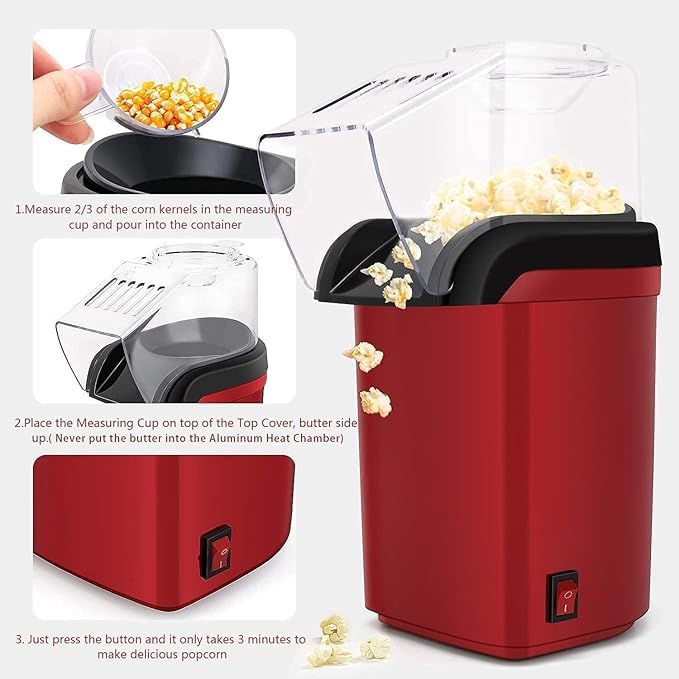 Mini Electric Popcorn Maker Machine with No oil needed, Healthy and Delicious Snack for Kids, Adults.Great for Holding Parties in Home