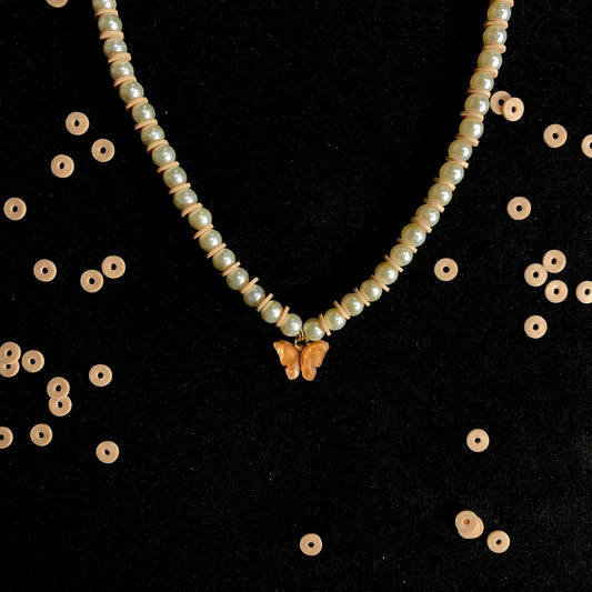 Dark Brown Butterfly Charm Pearl Beaded Necklace - DropShp