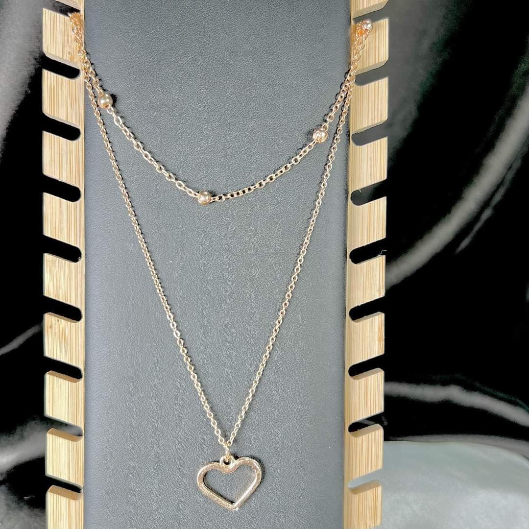 Layered Hanging Heart Necklace (Golden) - DropShp