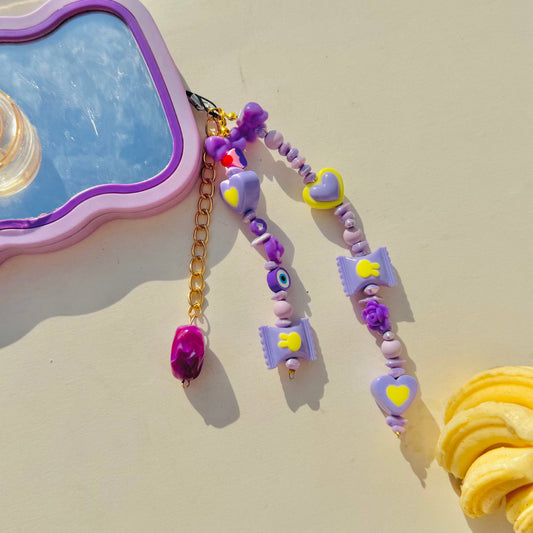 Cute Lavender Glass Stone Beads Phone Charm Strap With Stone Charm - DropShp