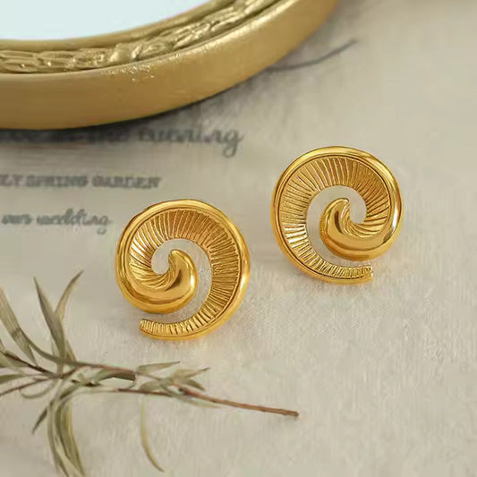 18K Gold Plated Stainless Steel Waterproof Spiral Shaped Earrings - DropShp