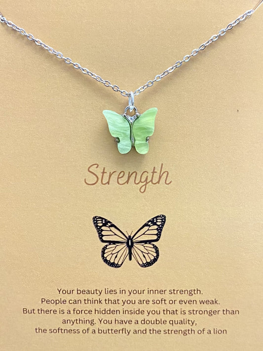 Light Green Acrylic Butterfly Necklace With Silver Stainless Steel Chain - DropShp