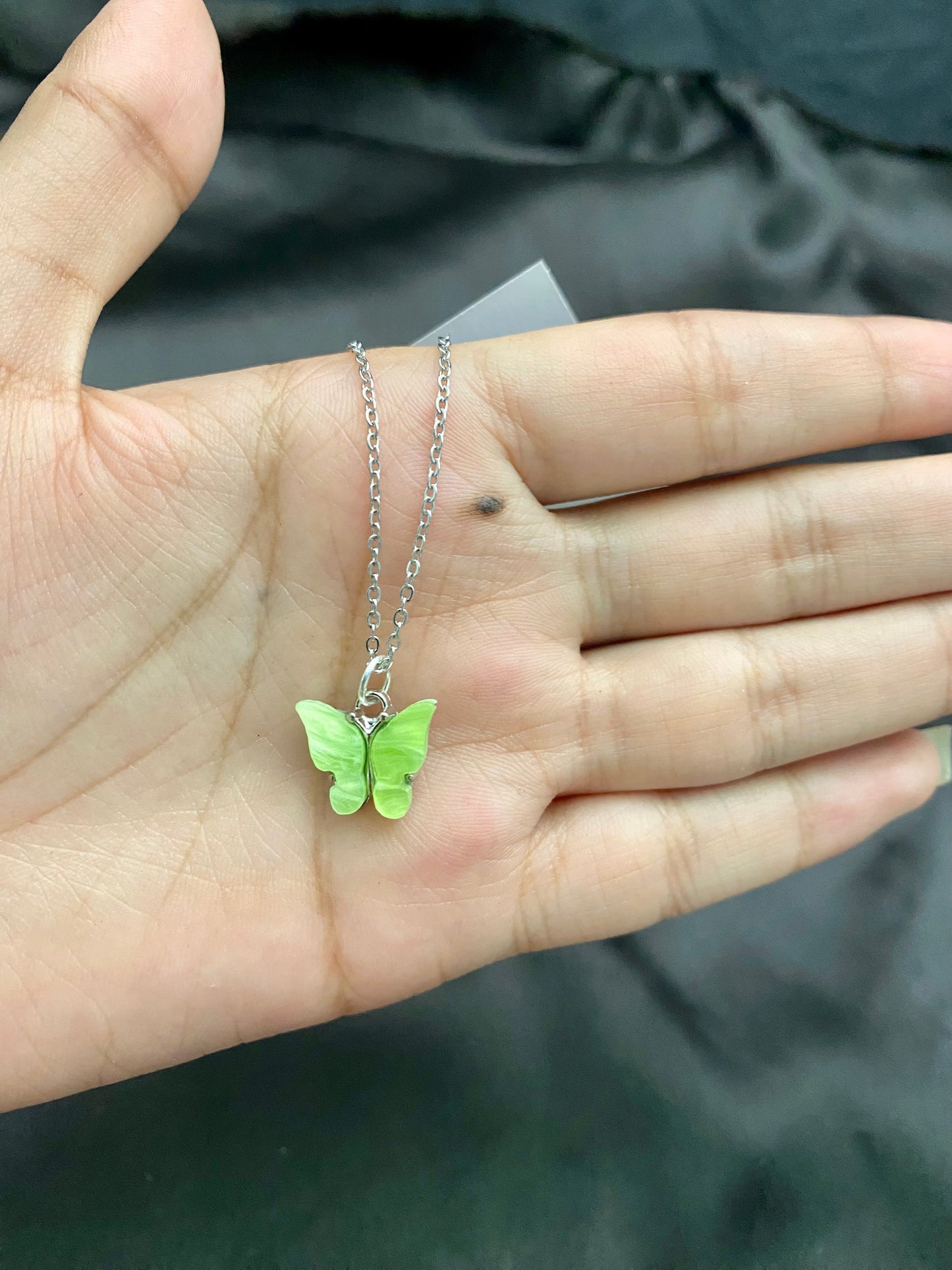 Light Green Acrylic Butterfly Necklace With Silver Stainless Steel Chain - DropShp