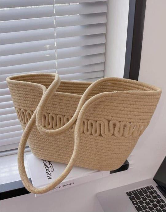 Women CUTE FANCY Bucket Bag Casual Woven Beach Handbag for Vacation (Brown)