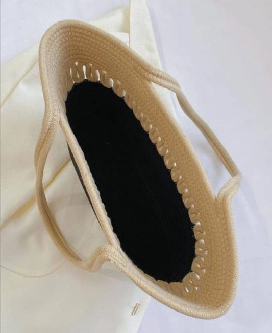 Women CUTE FANCY Bucket Bag Casual Woven Beach Handbag for Vacation (Black)