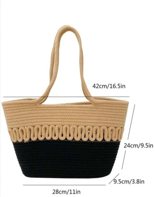 Women CUTE FANCY Bucket Bag Casual Woven Beach Handbag for Vacation (Black)