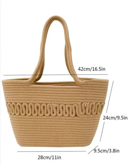 Women CUTE FANCY Bucket Bag Casual Woven Beach Handbag for Vacation (Brown)