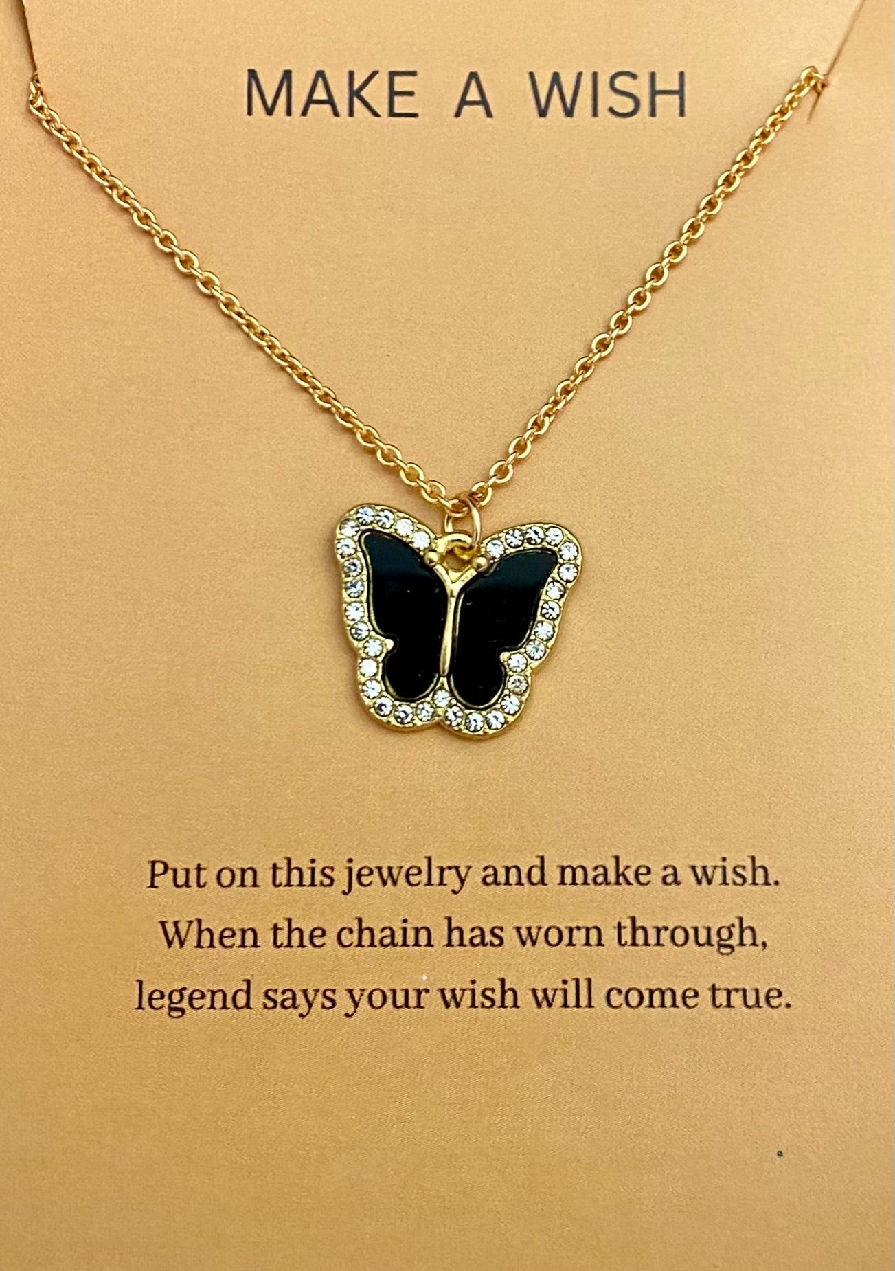 Waterproof Stone Studded Black Butterfly Necklace - DropShp