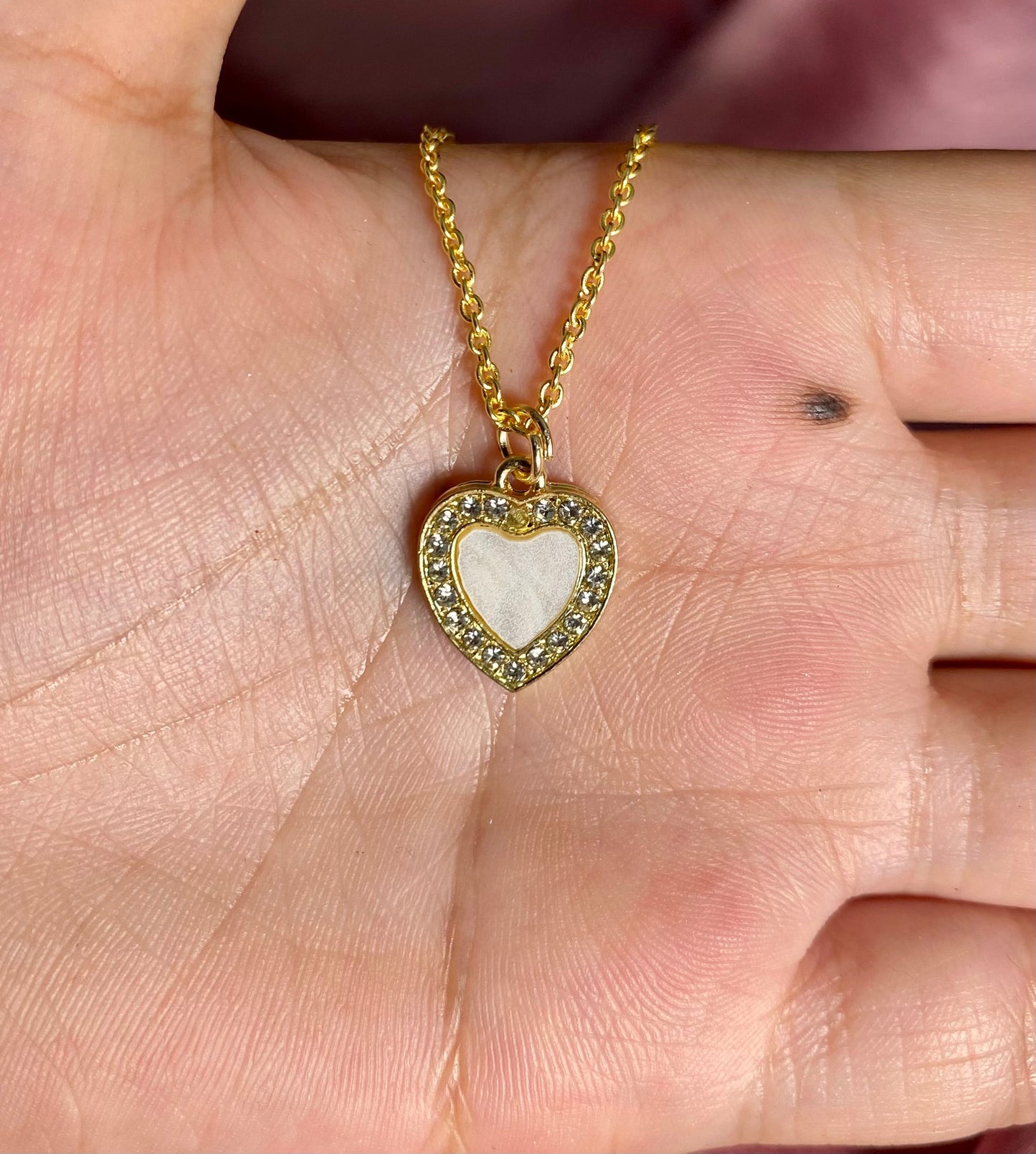 Waterproof Stone Studded Heart Charm Necklace - DropShp