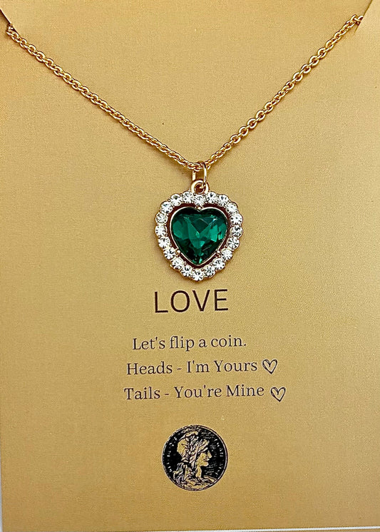 Green Crystal Heart Pendant Necklace - DropShp