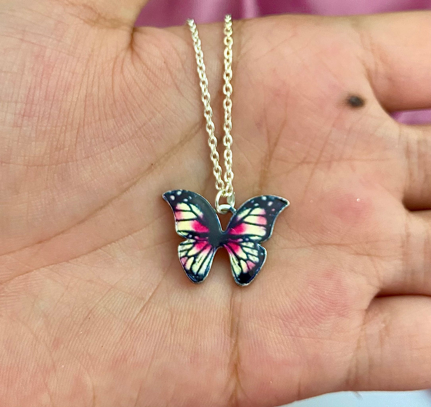 Waterproof Black Butterfly With Silver Chain Necklace - DropShp