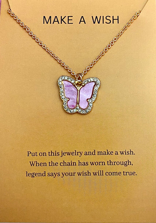 Waterproof Stone Studded Pink Butterfly Necklace - DropShp