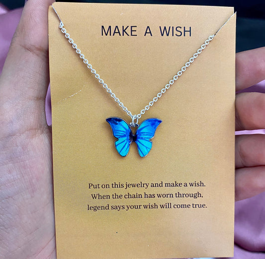 Waterproof Blue Butterfly Charm Necklace With Stainless Steel Chain - DropShp