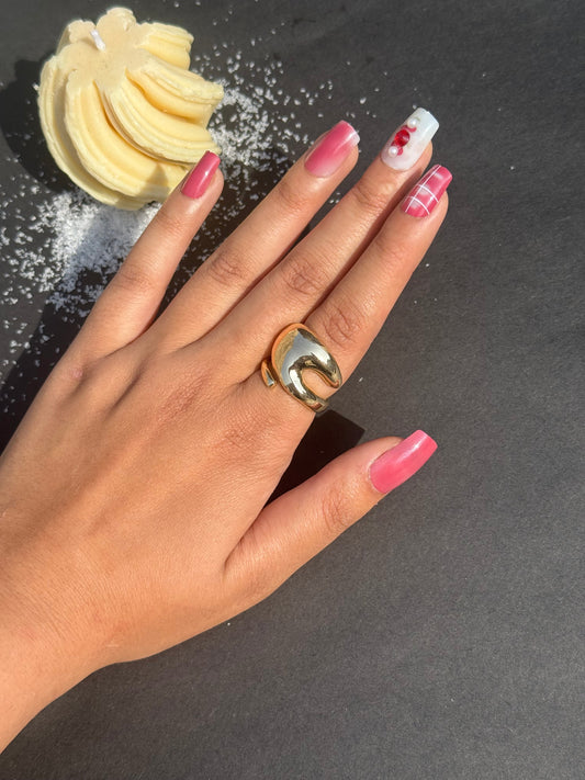 18K Stainless Steel Gold Chunky Women Double Line Shape Ring - DropShp