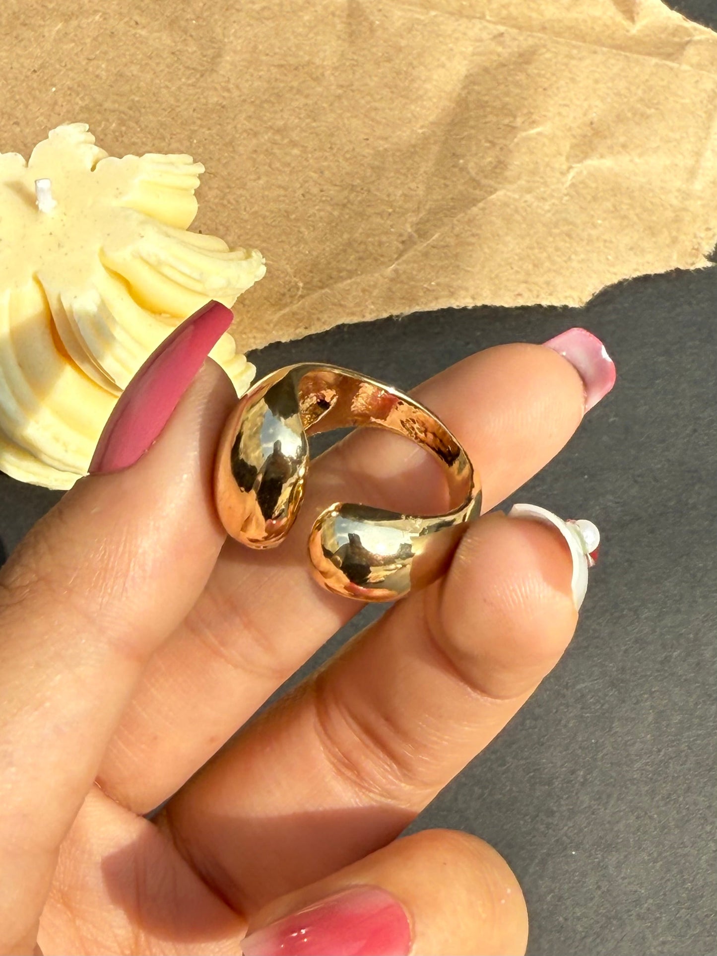 18K Golden Stainless Steel Chunky Bubble Adjustable Ring - DropShp