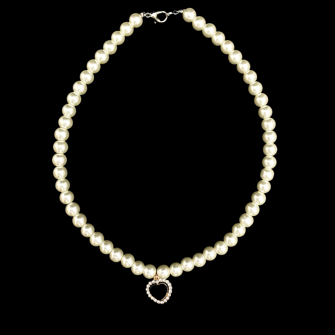 Cute Elegant 8mm Pearl Necklace With Stone Studded Black Heart Charm - DropShp