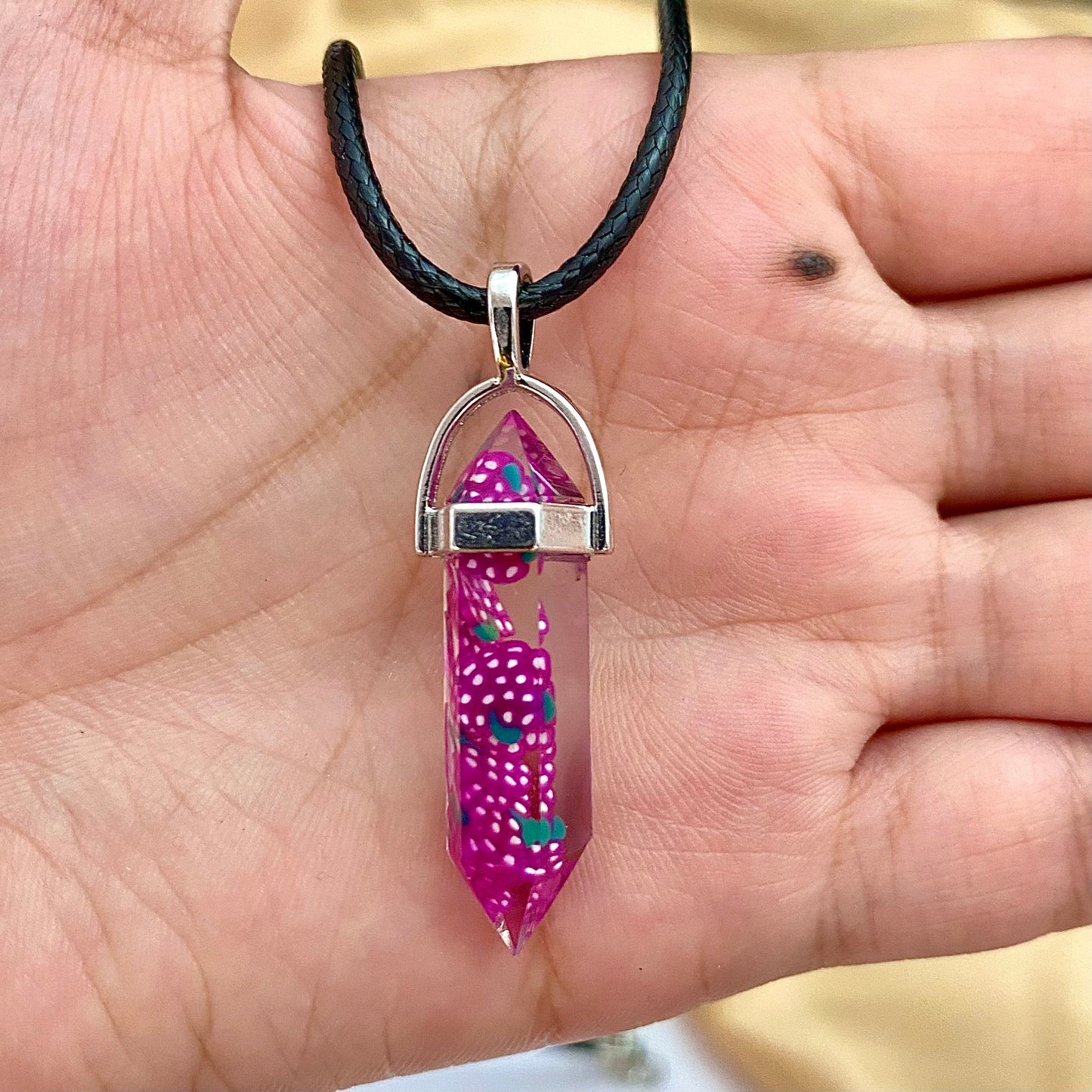 Purple Strawberry Print Pencil Pendant Necklace (D-9) - DropShp