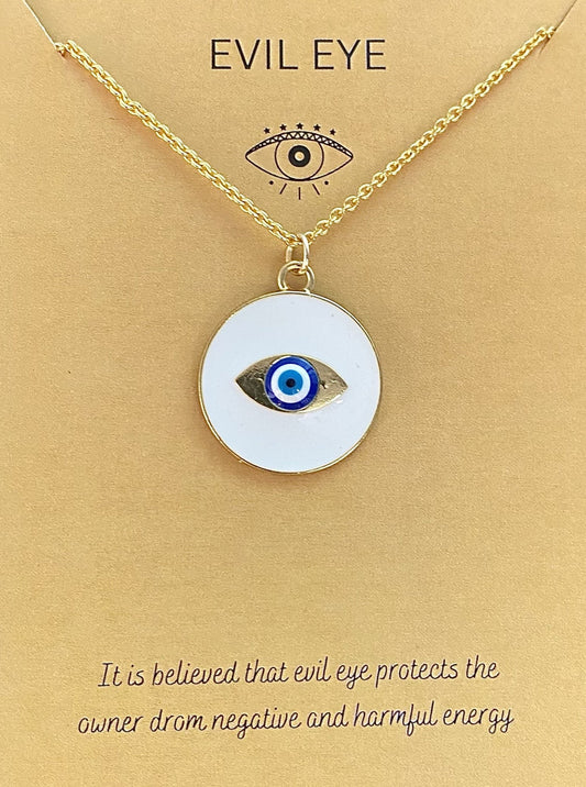 Waterproof White Round Evil Eye Necklace - DropShp