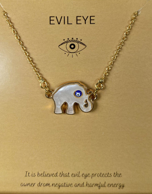 White Elephant Evil Eye Charm Necklace With Evil Eye Card ( Waterproof ) - DropShp