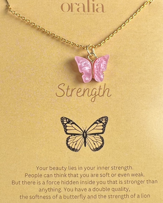 Glitter Pink Acrylic Butterfly Necklace (Waterproof) - DropShp