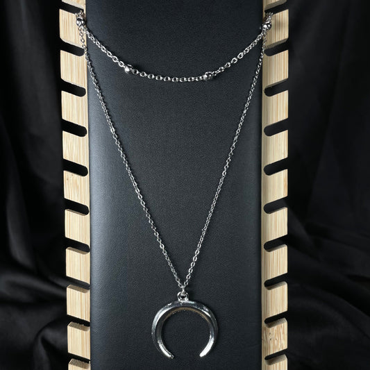 Layered Big Moon Necklace (Silver) - DropShp