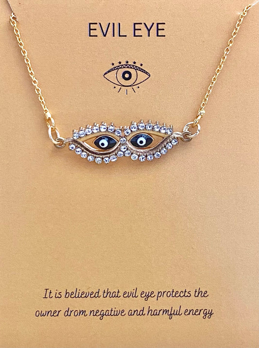 Waterproof Stone Studded Evil Eye Charm Necklace - DropShp
