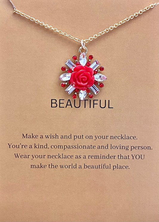 Waterproof Red Rose Charm Necklace - DropShp
