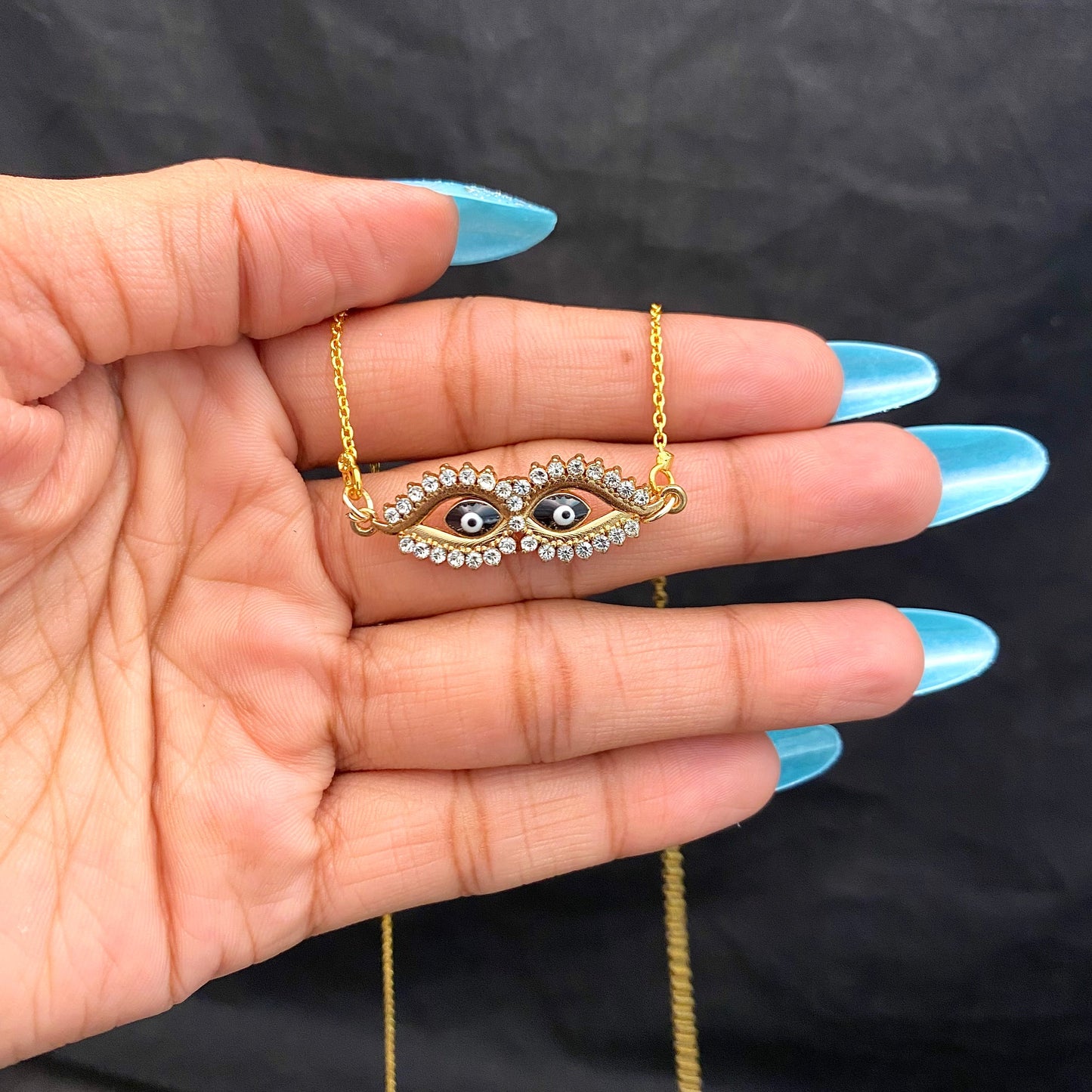 Waterproof Stone Studded Evil Eye Charm Necklace - DropShp